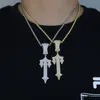 Charms Pendant Necklaces Iced Out Bling Hip Hop Cross Sword Pendant Necklace Gold Plated CZ Cubic Zirconia Swords Charm Necklaces Men 230223