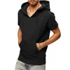 Heren Hoodies Casual Simple Solid Color Losse hoodie Heren 2023 Leer Zomer Vrijvordering Korte mouw V Neck Hooded T-shirt Menkleding