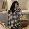 Dames hoodies sweatshirts oversized hoodie plaid print pullovers vneck lange mouw top vrouwen losse Koreaanse mode kleding Harajuku 230224