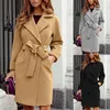 Vestes pour femmes automne hiver femmes revers laine manteaux solide Double boutonnage dames longueur au genou mélanges manteau femmes pardessus 230223