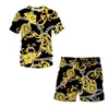 Sesuits d'été Suisses de survêtement Golden Flower Lion Head Imprimé Men T-shirt Short 2 pièces Sweet-shirt de sport décontracté surdimensionné 6xl