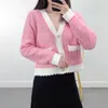 Women's Knits Pink Cardigan Crop Top Vintage Short Knitted Women 2023 V Neck Sweater Coat Lazy Oaf Cropped Knitwear Tops