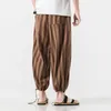 Herrbyxor japanska lösa jogger streetwear linne harajuku stil mäns tröjor randiga fickor bred ben