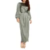Kleid ethnische Kleidung für Frauen lila arabisches Kleid Klassischer Rundhalsausschnitt elegante Taille, Mode edle kleine Laterne Ärmelmanschette elastischer Verschluss