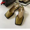 Dress Shoes Flat Square Toe Single Shoes Leather Shoes Spring Summer Sandals Elastic Rear Strap Mary Jane Shoes Woman Solid Color 230224