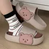 Hausschuhe 2023 Neue Nette Bär Muster Frauen 4cm Dicke sohle Plattform Männer Sommer Freizeit Offene spitze Gleitet Sandalen Paar frau Schuhe Y2302