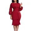 Casual Kleider Puff Sleeve Midi Kleid Frauen Rüschen Rundhals Formale Party Cocktail Bleistift Kleid mit Schleife Gürtel Vestidos 230223