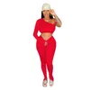 Women's Tracksuits Women Solid Crop Tops Off-shoulder Bell Bottom Skinny Jogger Sweatpant Suit Two Piece Set Sport Matching Outfit DropWomen