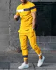 남자 트랙 슈트 남자의 여름 세트 프린지 컬러 트렌드 짧은 슬리브 티셔츠 바지 2pcs 정장 3D 프린트 대형 의류 스트리트웨어