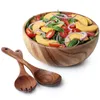 Bols 2X saladier en bois-grand bol en bois d'acacia de 9,4 pouces avec cuillère pouvant être utilisé pour les fruits