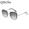 Sunglasses QPeClou 2019 New Fashion Unique Metal Chain Square Sunglasses Women Vintage Brand Designer Sunglasses Men Sent Without Chain G230223