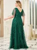 Robes de soirée grande taille robes de soirée longue A-LINE col en V demi-manches parole longueur robe Ever Pretty of Dark Green Prom Women Dress 230223