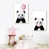 Simpatico palloncino rosa baby shower regalo tela pittura baby panda stampa animale con gomma da masticare poster vivaio wall art picture decor woo