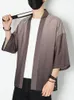 Men's Casual Shirts 2023 Plus Size Men Kimono Japanese Fashion Summer Streetwear Clothing Plain Color 3/4 Sleeve Cardigan Shirt For Man