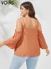 Mulheres Plus Size Camiseta Yoins Mulheres Sexy Fora Do Ombro Camisas Moda Outono Manga Longa Blusas Casual Sólida Festa Streetwear Túnica Tops Plus Size 230224