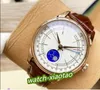 Luxury Mens Watch Moonphase Rose Gold White Dial 39 mm Automatyczny ruch mechaniczny Sapphire Crystal brązowy skórzany pasek M222B