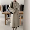 Kvinnors jackor eleganta kvinnor ullrockar bälte kvinnlig lös casual dubbel bröst 2023 Autumn Winter Office Trench Ytterkläder WJ176 230223