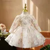 Robes de fille Robe de bal de fête pour enfants Perles Paillettes Conception Enfants Mariage Anniversaire Baptême Prom Princesse Tutu Robe Pour Noël Eid A2081 W0224