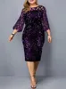 Sukienki zwyczajowe sukienki imprezowe Plus Size Ladies midi cekinowa siatka z długim rękawem elegancka elegancka bodycon xl-4xl 5xl sukienki wieczorowe kobieta lato 230223