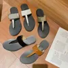 New Luxury Slippers Flip-flops Designer leather Thong Sandals double letter metal label fashion classic flats summer beach indoor classic slippery sandals