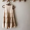 Flickklänningar Girls Bohemian Long Maxi Linen Dress Summer Beach Style Ruffled Casual ärmlös Suspender TZ227