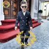 Kledingsets Fashion Boy Suit bruiloft Tuxedo dubbele borsten formele kindjas 2 -delige blazer broeken komen enfant Garon W0224