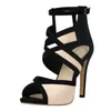 Sandals BONJOMARISA Peep Toe Cutout Colorblock High Heels Sandals For Women Buckle Sexy Wedding Dress Luxury Fahsion Shoes Summer Z0224