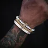 Luxury Set Crown Charm Gold Color Bracelet Skullet Men en acier inoxydable Men d'émail blanc Romain Numéro Bangles Europe Bijoux de mode