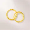 Hoop Earrings Pure 999 24K Yellow Gold Earring Women Lucky Craved Circle 1.2g