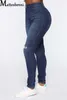 Jeans pour femmes décontracté Streetwear Stretch femme 2023 mode crayon pantalon urbain coton trou cassé SkinnyDenim pantalon 230224