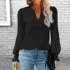 Chemisiers pour femmes à la mode femmes Blouse confortable Simple décontracté couleur Pure haut pull col à volants peau-touch automne T-shirt Streetwear