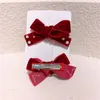 Hair Accessories Korean Cute Girl Rope Red Beaded Velvet Bowknot Princess Sweet Clips For Children's Fashion