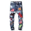 Jeans masculinos Moda masculina Hole Ripped Borderyy Bordery Biker Destruído Destruído Jeia Jeans para Homens