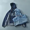 Herrjackor Autumn Japanese Style Hooded Pullover Denim Plaid Jacket Fashion Pure Cotton Washed Old Par Loose Casual Coatmen ''