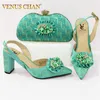 Dress Shoes Latest Summer Coming Green Color High Heels And Bag To Matching Decorate With Rhinestone Slipper For Royal Wedding