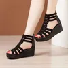 Sandals BEYARNE Small Plus Size 3243Open Head Back Zip Platform Sandals Women Summer2021Elegant OL High Heels Wedges Gladiator Sandals Z0224