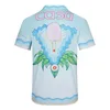 Casablanc Mode Hawaii Blommor Bokstavstryck Strandskjortor Herr Designer Silk Bowlingskjorta Fritidsskjortor Herr Sommar Kortärmad Lös Klänning Skjorta M-3XL