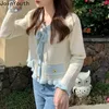 Women's Knits Tees Women Sweater Sueter Mujer Sweet Ruffles Lace Up Long Sleeve Pull Femme Vintage Knitted Cropped Cardigan Coat Women's Clothes 230223
