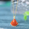 Kedjor XL556 ZFSILVER S925 Sterling Silver Fashion Trendy Luxury South Red Agate Retro Gold Fan Kjol Halsband för kvinnor Bröllop Chram