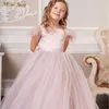 Girl's Dresses Fashion Baby Girl Princess Fly Feather Sleeve Tulle Dress Long Child Vintage Tutu Vestido Party Pageant Birthday Ball Gown 1-10Y