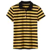Kvinnors blusar skjortor 2023 Summer Lapel Casual Striped Polo Short Sleeve Ladies Slim Cotton Fashion Tops 230223
