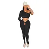 Women's Tracksuits Women Solid Crop Tops Off-shoulder Bell Bottom Skinny Jogger Sweatpant Suit Two Piece Set Sport Matching Outfit DropWomen