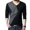 T-shirt da uomo Primavera Estate Coreano Cotone da uomo Patchwork NeroGrigio Scollo a V T-shirt a maniche lunghe Abbigliamento da uomo Tops Tees