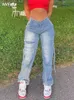 Damjeans 90S Klassisk Lösa Rak Höftlyft Dam Elastisk Hög midja Casual Stretchbyxor Y2k Mamma Modefickor Sexiga Byxor 230224