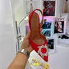 Amina Muaddi Kleiderschuhe Sandalen Satin Satin Speced Open Ferse Schuhe Fliegen flacher Kristall Sonnenblumen High Heels 10 cm Frauen Luxusdesigner Party Hochzeitsschuhe