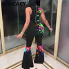 Womens Jumpsuits Rompers Women Pouring Painting Printed Jumpsuit Sleeveless Slim Elegant Overalls Flare 230224