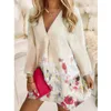 Casual Dresses 2023 Loose A-Line Dress Women Long Sleeve V Neck Beach For Print Mini Vintage Office Lady