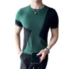 Männer T Shirts Frühling Sommer Patchwork Farbe Kurzarm Gestrickte Für Männer Kleidung 2023 Oansatz Slim Fit Business T hemd Homme