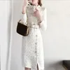 Sıradan Elbiseler 2023 Sonbahar ve Kış Kadınlar Uzun Kollu Tweed Elbise Fransız Victoria Bel Zayıflama Yün Yünlü Düz Renk Kadın Şık Vestidos