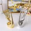 Dinnerware Sets Swan Holder Fruit Forks Spoons Set Zinc Alloy Salad Dessert Coffee Spoon Cake Tableware Wedding Party Kitchen Decoration